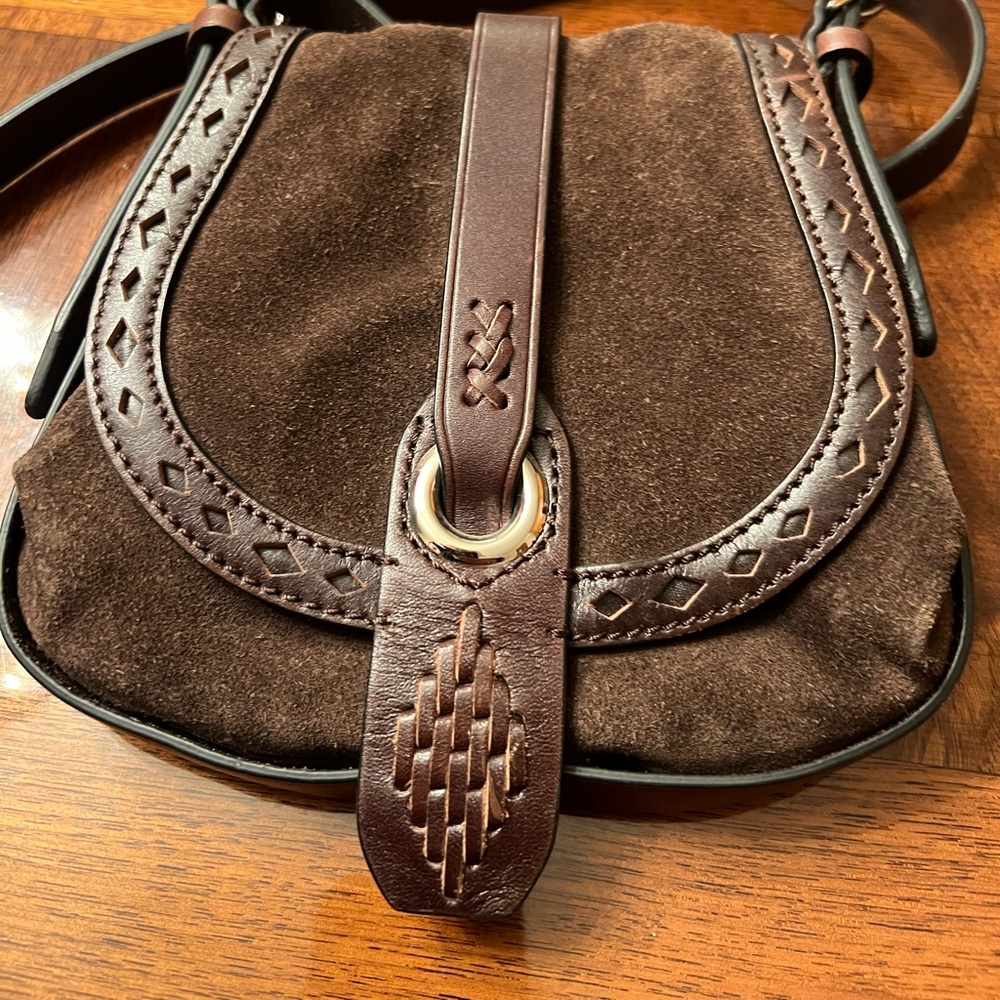 Cole Haan Western brown leather suede small saddle bag crossbody